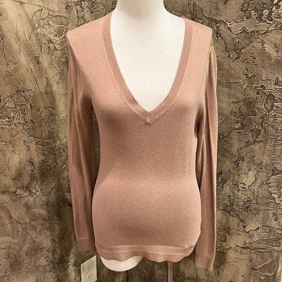 Michael Kors Tan Long Sleeve V Neck Tunic Sweater Size Small - Picture 1 of 4